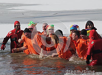 Special Olympics Nebraska Polar Plunge with costumed participants Editorial Stock Photo