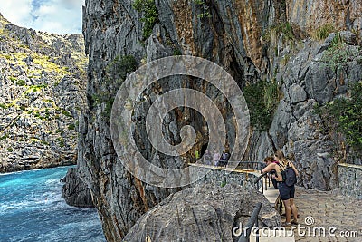 a special passage carved in the rock to the other side of the coast on sa calobra Editorial Stock Photo