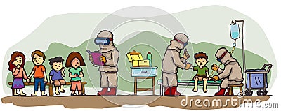 Special physicians are examining group of children Vector Illustration