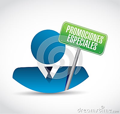 special promotions in Spanish business avatar Cartoon Illustration