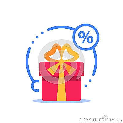 Special reward, prize giveaway, loyalty present, percentage sign, incentive or perks, bonus program Vector Illustration