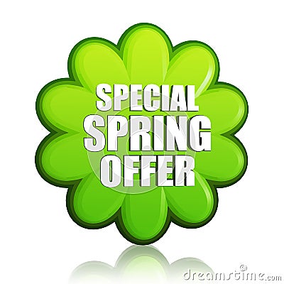 Special spring offer green flower label Stock Photo