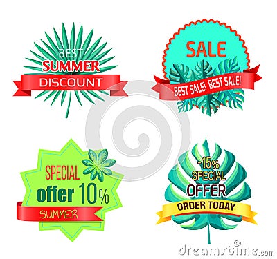 Special Summer Offer Promo Tropical Emblems Set Vector Illustration