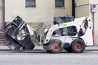 Special truck equipped with huge circular saw Stock Photo