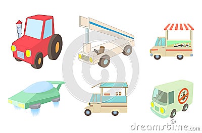Special vehicle icon set, cartoon style Vector Illustration