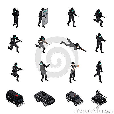 Special Weapons Unit Isometric Icons Collection Vector Illustration