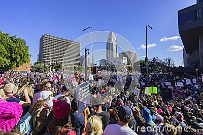 Special Women March event and Protesters around Los Angeles Editorial Stock Photo