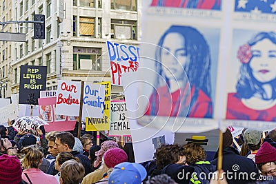 Special Women March event and Protesters around Los Angeles Editorial Stock Photo