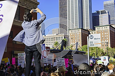 Special Women March event and Protesters around Los Angeles Editorial Stock Photo
