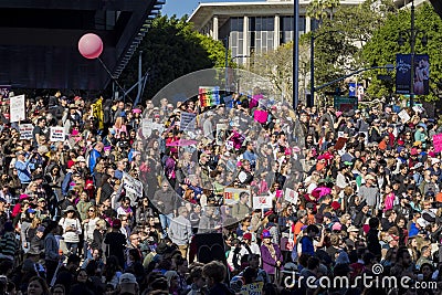 Special Women March event and Protesters around Los Angeles Editorial Stock Photo