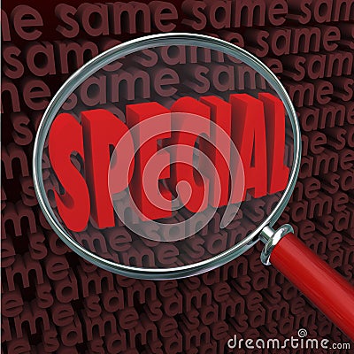 Special Word Magnifying Glass Vs Same Finding Unique Different Q Stock Photo