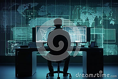 it specialist front of his computer running work. Generative AI Stock Photo