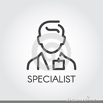 Specialist of medical sciences, doctor, consultant outline icon. Portrait of male doc. Profession of helping people logo Vector Illustration