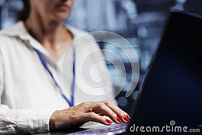 Specialist securing server hub Stock Photo