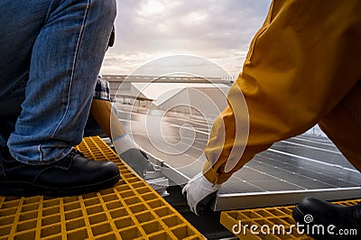 Specialist technicians engineer explain to the Installation worker head to check the quality of installing Stock Photo
