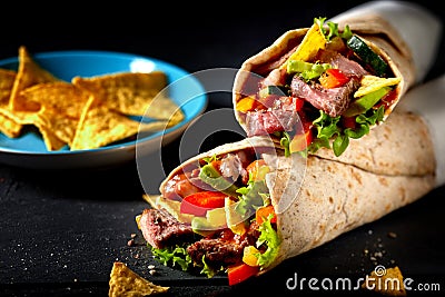 Speciality tortilla wraps with entrecote beef Stock Photo