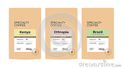 Specialty Coffee Packaging. Set of labels for Coffee Vector Illustration