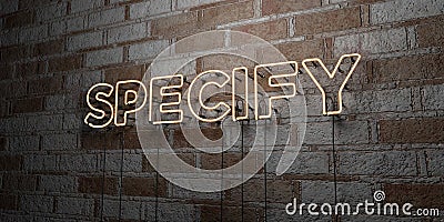 SPECIFY - Glowing Neon Sign on stonework wall - 3D rendered royalty free stock illustration Cartoon Illustration