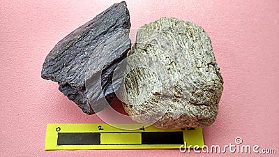 Specimen Phyllite and schist of metamorphic rock on Melange complex Stock Photo