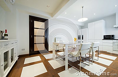 Specious white dining room interior Stock Photo