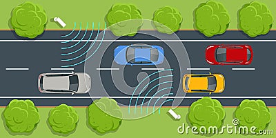 SPECS, average speed measuring speed camera system. Average speed cameras on freeway. SPECS cameras operate as sets of Vector Illustration