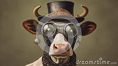 Specs and Spots: A Fashionable Bovine Perspective Stock Photo