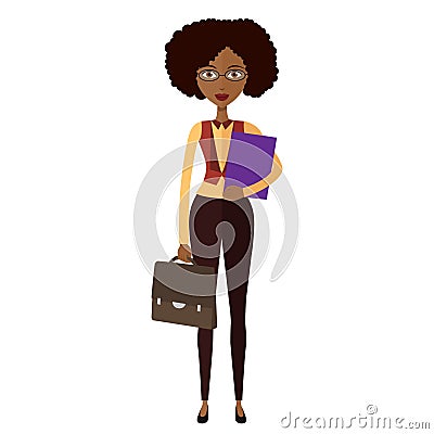 Spectacled African american business woman. Banker.Bespectacled Vector Illustration