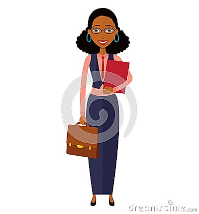 Spectacled African american business woman flat cartoon vector i Vector Illustration