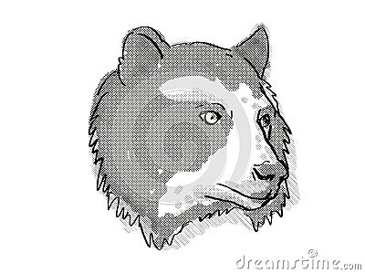 Spectacled Bear Endangered Wildlife Cartoon Retro Drawing Stock Photo