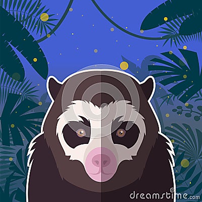 Spectacled Bear on the Jungle Background Vector Illustration