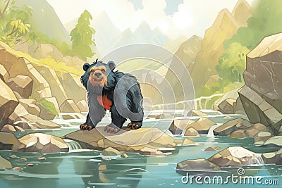 spectacled bear near an andean river Stock Photo