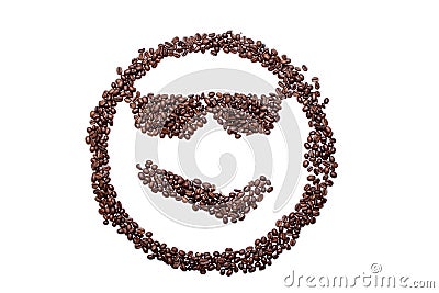 Spectacled Malicious smile smiley coffee beans isolated on a white background Stock Photo