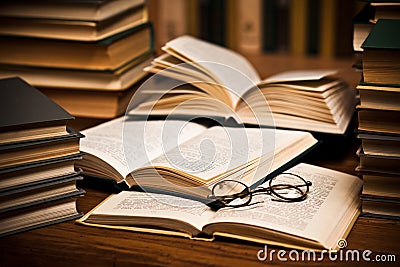 Spectacles on open books Stock Photo