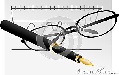 Spectacles, pen and graph Vector Illustration