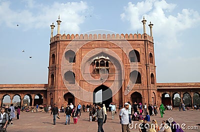 The spectacular architecture of the Great Friday Mosque Jama Masjid in Delhi, India Editorial Stock Photo