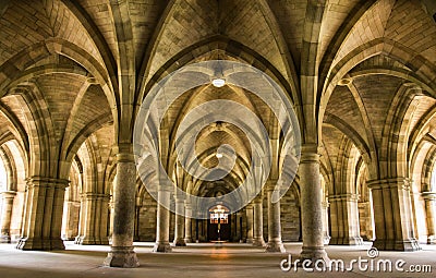 Spectacular architecture inside the University of Glasgow main building. Stock Photo