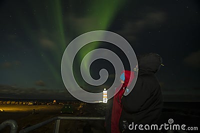 Spectacular auroral display over the Iceland island Stock Photo