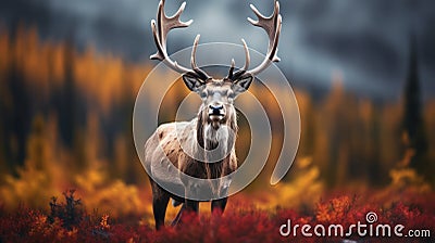 Spectacular Autumn Forest: A Majestic Deer In Hyper-realistic Portraiture Cartoon Illustration