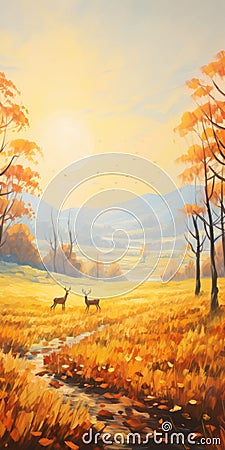 Spectacular Autumn Landscapes Of Deer In Southern Countryside Stock Photo