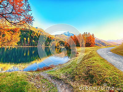 Spectacular autumn view of Champfer lake Stock Photo