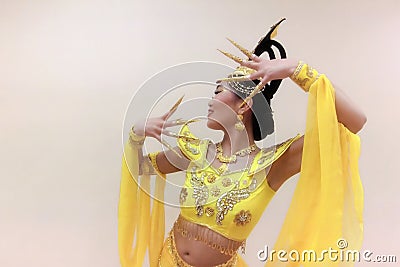 Spectacular beautiful asian woman with long false nails, close up portrait Stock Photo