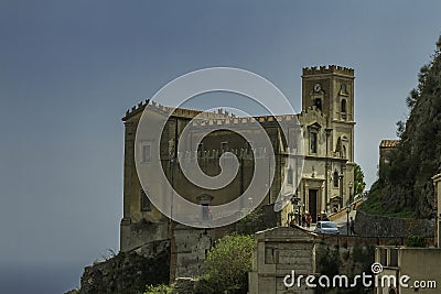 Spectacular colorful scenic view of the San Michele church in the town of Savoca in Sicily Editorial Stock Photo