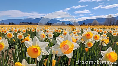 Spectacular Daffodil Fields With Zen Buddhism Influence Stock Photo