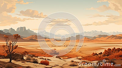 Spectacular Desert Landscapes: A Realistic And Romanticized Adventure Cartoon Illustration
