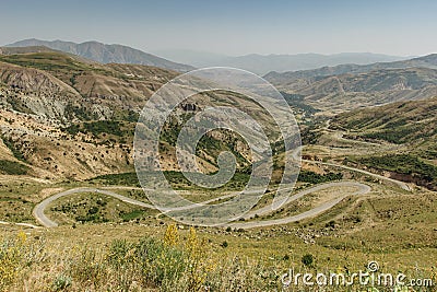 Spectacular driving route through Selim Pass, Armenia.Armenian Silk Road.Fantastic view of valley,mountains,lonely landscape. Stock Photo