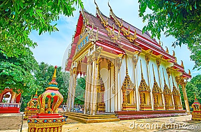 Spectacular exterior of Ubosot of Wat Suwan Kuha Cave Temple, Phang Nga, Thailand Stock Photo