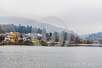 Spectacular image of Doyards lake in Vielsalm with its gazebo Stock Photo