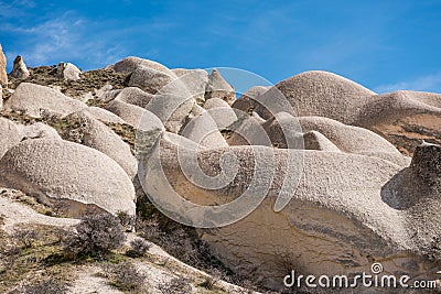 Spectacular karst Landform with limestones in the Goreme of Nevsehir, Cappadocia, Turkey Stock Photo