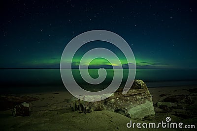 Northern Lights Lake Superior Beach Rocks Large Stock Photo