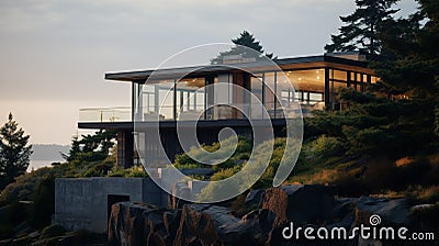 Spectacular Ocean View House With Vray Tracing And Vancouver School Style Stock Photo